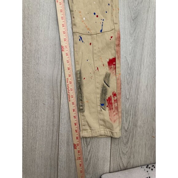 NWT Reason Premium Denim Straight Leg Jeans Slim Paint-Splatter Mens Khaki 32 - Picture 11 of 12